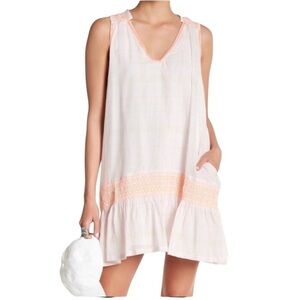 Free People Ivory Run With Me Plaid Mini Dress Size M Neon Orange Embroidery